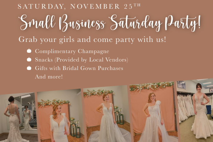 small business Saturday party at Emmy's Bridal, local vendors save on bridal wedding dress mothers gowns, accessorries
