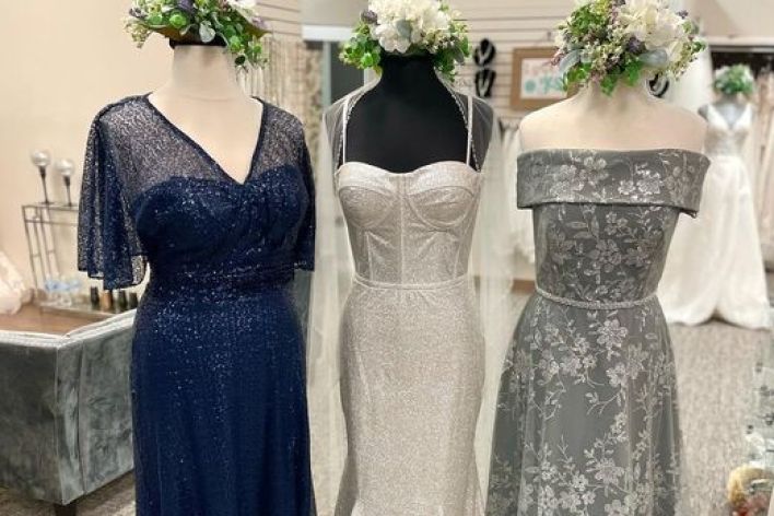 Morilee Nayy sequin brides maid dress, Abella Karina wedding dress, Jade mother's Dress