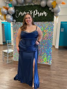 sexy slinky neon orange spaghetti strap scoop neck prom dress, sydney's closet