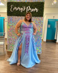 light blue with iridescent sequined pattern on unique plus size curvy girl prom dress 2024 near me and you Minster, OH