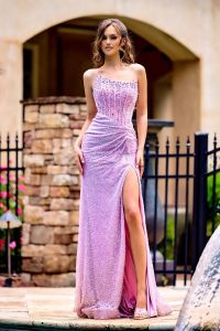 Portia and Scarlett PS24942_LILAC sexy high slit sequined strapless prom dress