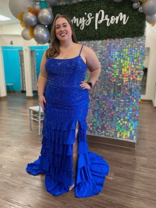 light blue with iridescent sequined pattern on unique plus size curvy girl prom dress 2024 near me and you Minster, OH