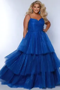royal blue ball gown large ruffled tiered ball gown skirt spaghetti straps prom dress plus size Curvy It girl near me